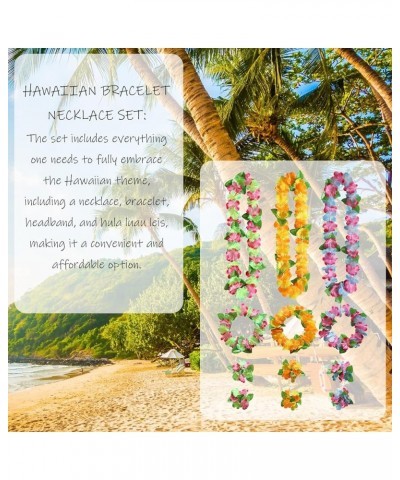 Hawaiian Flower Necklaces Bracelets Hula Luau Leis Set for Beach Wedding Birthday Holiday Hawaii Theme Party Activity Decorat...