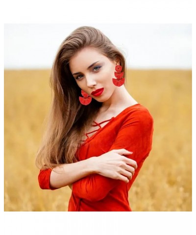 Bohemian Statement Earrings Tiered Raffia Beaded Earrings for Women Girls Female Red $9.00 Earrings