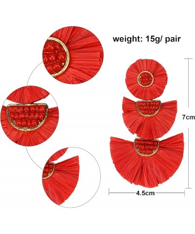 Bohemian Statement Earrings Tiered Raffia Beaded Earrings for Women Girls Female Red $9.00 Earrings