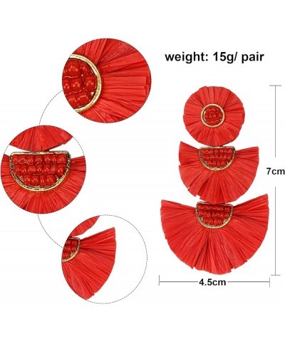 Bohemian Statement Earrings Tiered Raffia Beaded Earrings for Women Girls Female Red $9.00 Earrings