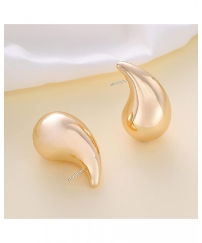 Small/Large Drop Earring Dupes, Chunky Gold Hoop Earrings for Women Girls, 18k Gold Lightweight Teardrop Earrings Trendy Jewe...