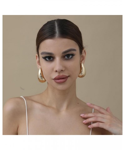 Small/Large Drop Earring Dupes, Chunky Gold Hoop Earrings for Women Girls, 18k Gold Lightweight Teardrop Earrings Trendy Jewe...