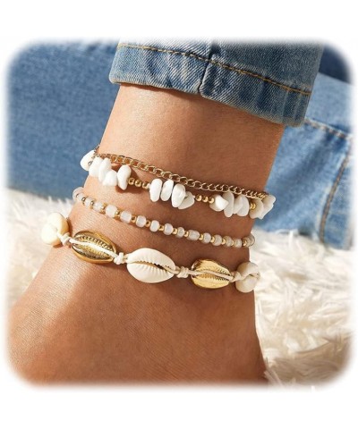 Beach Shells Ankle Bracelets for Women Layering Beads Cuban Link Anklets for Women Summer Gold Pearl Ankle Bracelet for Girls...