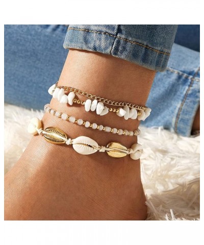 Beach Shells Ankle Bracelets for Women Layering Beads Cuban Link Anklets for Women Summer Gold Pearl Ankle Bracelet for Girls...