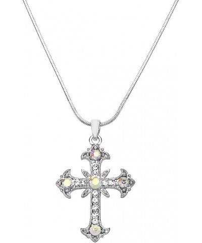 Cross Earring or Pendant Necklace Rhinestone Crystal Rhodium High Polished Style 1 - Clear AB $9.27 Necklaces