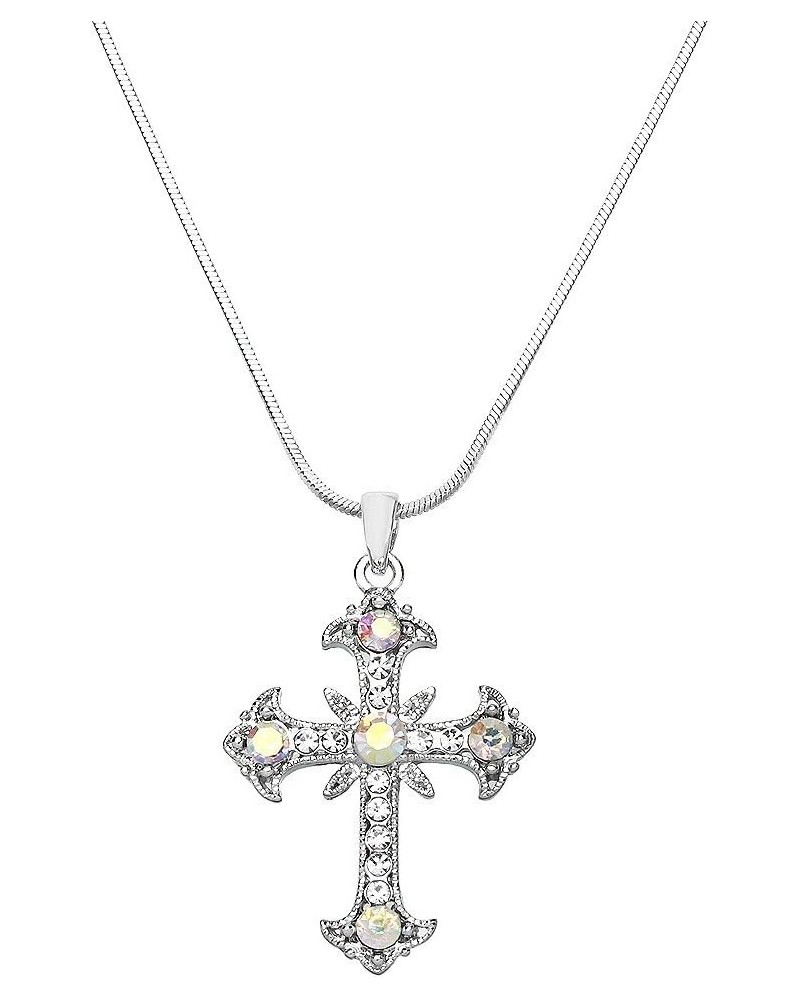 Cross Earring or Pendant Necklace Rhinestone Crystal Rhodium High Polished Style 1 - Clear AB $9.27 Necklaces