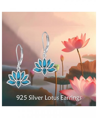 Lotus Earrings Sterling Silver Yoga Dangle Drop Leverback Earrings Fashion Jewelry Gift for Women Girls Sterling Silver turqu...