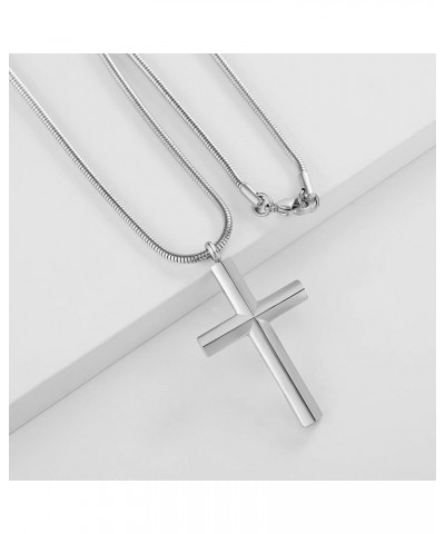 Simple Stainless Steel Cross Pendant Necklace Men Women, 20-24 Inch Twist Rope Chain Silver Pendant + 20'' Snake Chain $11.18...