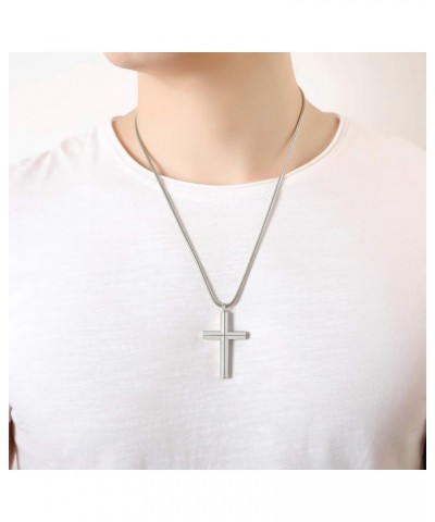 Simple Stainless Steel Cross Pendant Necklace Men Women, 20-24 Inch Twist Rope Chain Silver Pendant + 20'' Snake Chain $11.18...