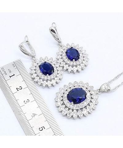 Natural Blue Sapphire Topaz White Zircon Silver 925 Jewelry Sets for Women Party Earrings Pendant Necklace Rings Bracelet Lig...