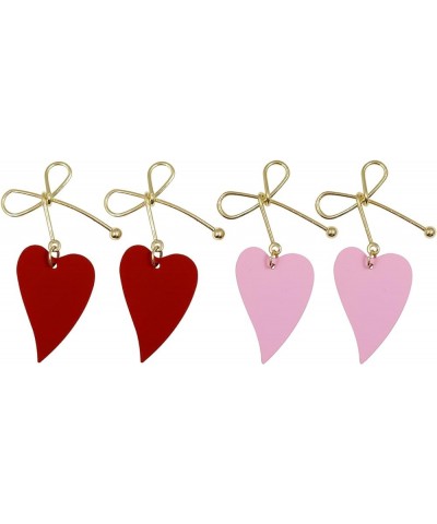 Heart Earrings for Women Girls Valentine Day Rhinestone Red Love Heart Dangle Drop Earrings F-2 Pairs $7.79 Earrings