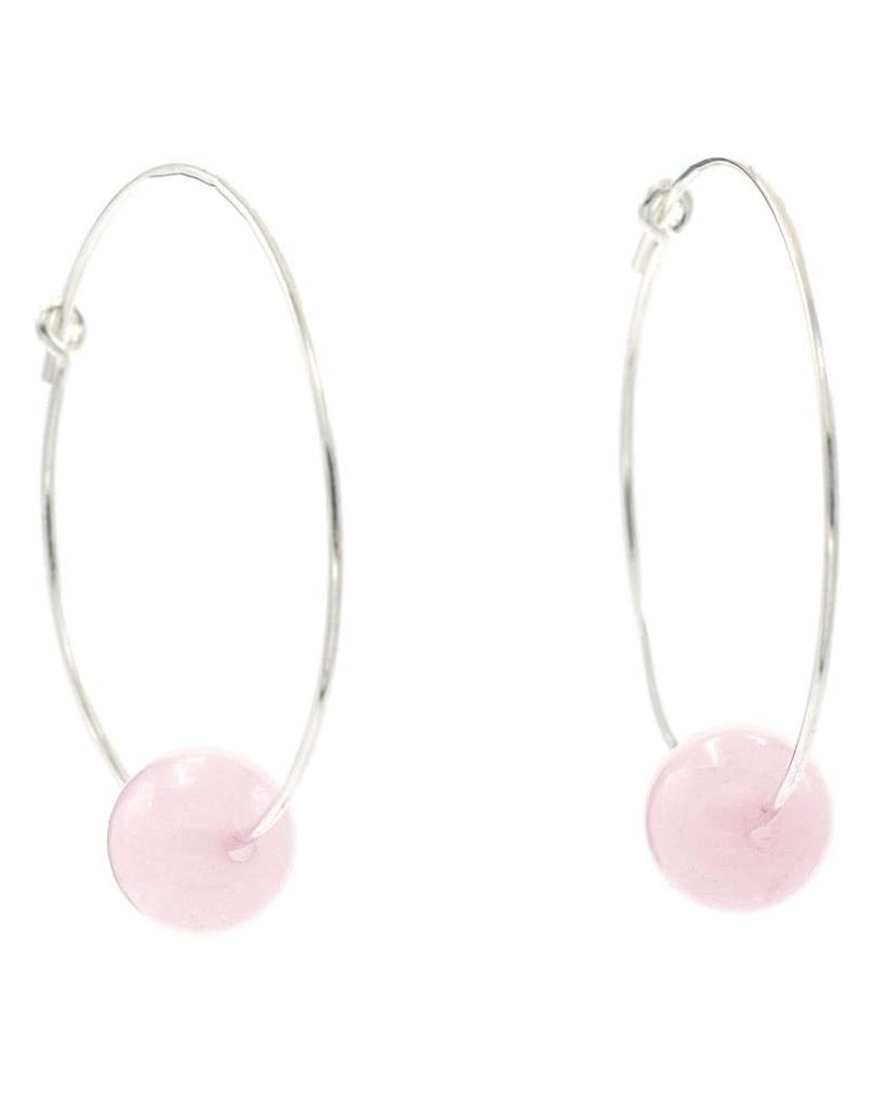 Sterling Silver Hoop Earrings with 8mm Round Semi-Precious Gemstones Quartz $16.50 Earrings