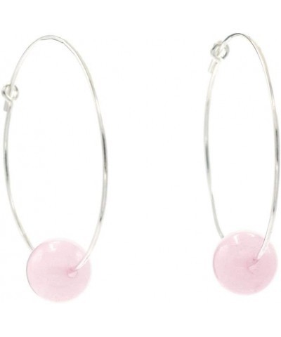 Sterling Silver Hoop Earrings with 8mm Round Semi-Precious Gemstones Quartz $16.50 Earrings