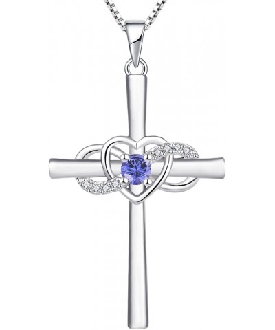 Women's Cross Necklace Sterling Silver Infinity Heart Crucifix Pendant Gemstones Criss Jewelry 12-tanzanite-Dec $27.30 Necklaces