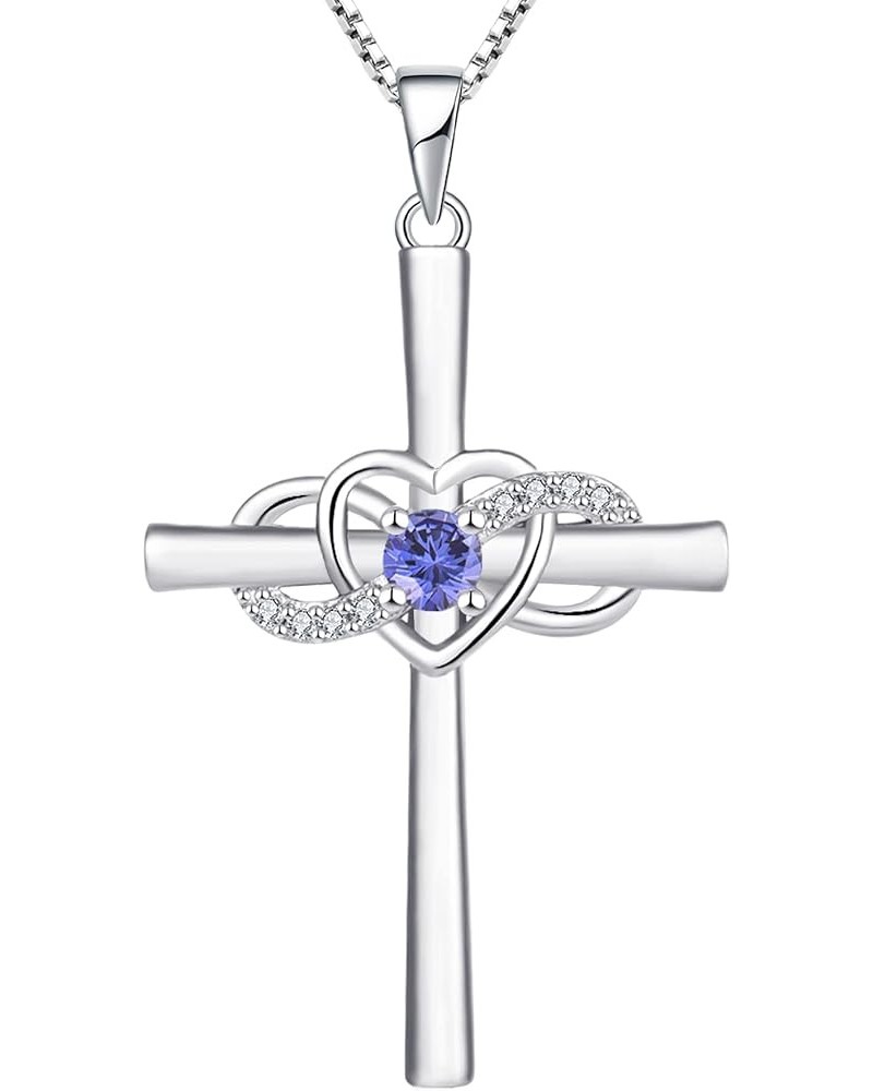 Women's Cross Necklace Sterling Silver Infinity Heart Crucifix Pendant Gemstones Criss Jewelry 12-tanzanite-Dec $27.30 Necklaces