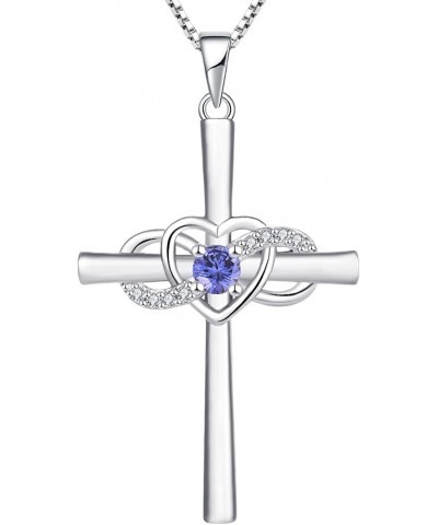 Women's Cross Necklace Sterling Silver Infinity Heart Crucifix Pendant Gemstones Criss Jewelry 12-tanzanite-Dec $27.30 Necklaces