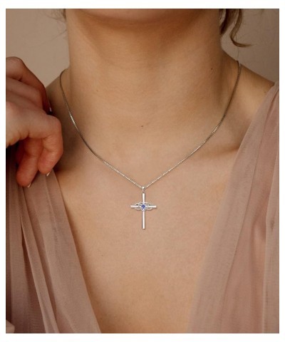 Women's Cross Necklace Sterling Silver Infinity Heart Crucifix Pendant Gemstones Criss Jewelry 12-tanzanite-Dec $27.30 Necklaces