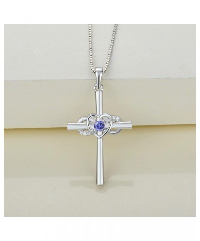 Women's Cross Necklace Sterling Silver Infinity Heart Crucifix Pendant Gemstones Criss Jewelry 12-tanzanite-Dec $27.30 Necklaces