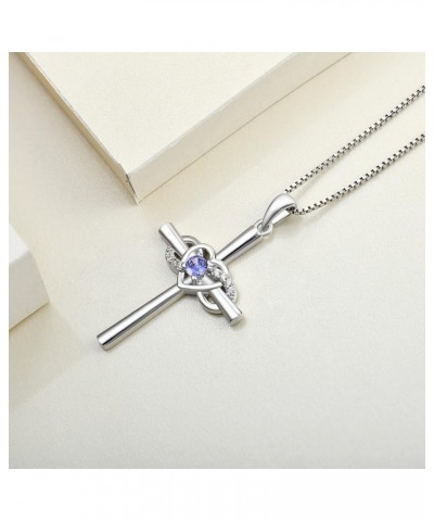 Women's Cross Necklace Sterling Silver Infinity Heart Crucifix Pendant Gemstones Criss Jewelry 12-tanzanite-Dec $27.30 Necklaces