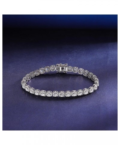 Halo Square Tennis Bracelet for Women,18K White Gold Plated 3mm Round Cubic Zirconia Bracelets for Women 6.5 Inches $11.48 Br...