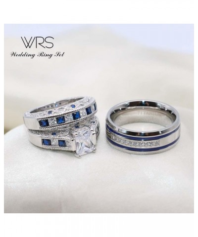 wedding ring set Two Rings His Hers Couples Matching Rings Women's 2pc White Gold Filled CZ Wedding Engagement Ring Bridal Se...