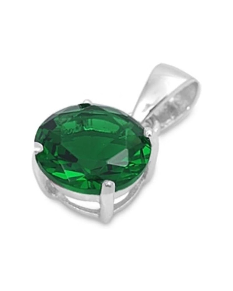 Solitaire Pendant Charm for Necklace Round Simulated Green Emerald 925 Sterling Silver $11.33 Necklaces