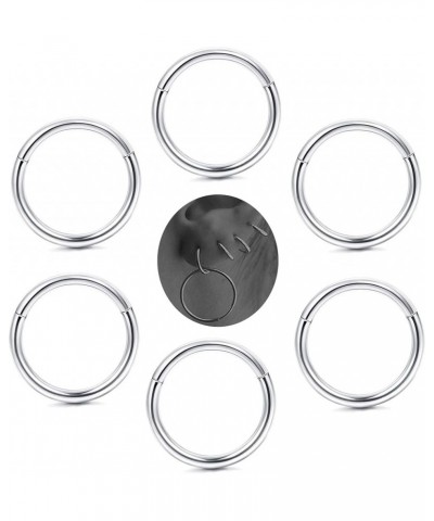 Hypoallergenic Nose Rings Hoops 6-8Pcs 18G 316L Stainless Steel Hinged Segment Clicker Rings for Septum Cartilage Daith Conch...