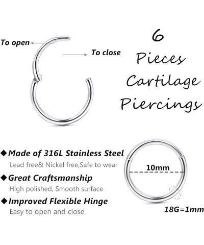 Hypoallergenic Nose Rings Hoops 6-8Pcs 18G 316L Stainless Steel Hinged Segment Clicker Rings for Septum Cartilage Daith Conch...