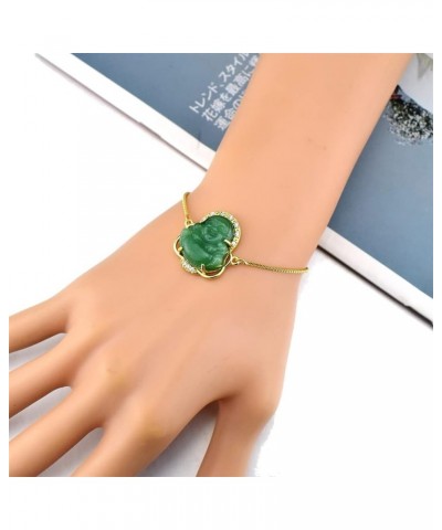 18K Gold Plated Laughing Buddha Link Bracelet Pendant Jade Natural Stone Cubic Zirconia Crystal Adjustable Lucky Gemstone Amu...