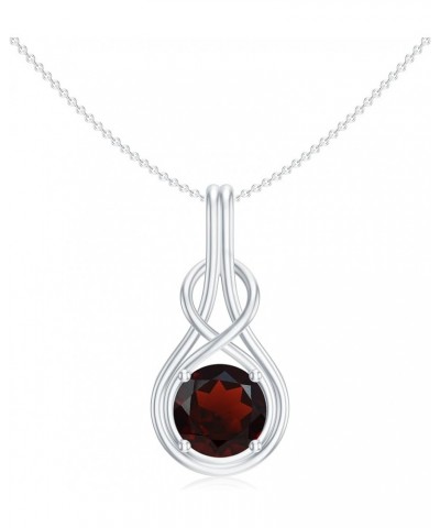 Natural Garnet Knot Infinity Solitaire Pendant Necklace for Women in Sterling Silver / 14K Solid Gold 5MM Platinum $42.57 Others