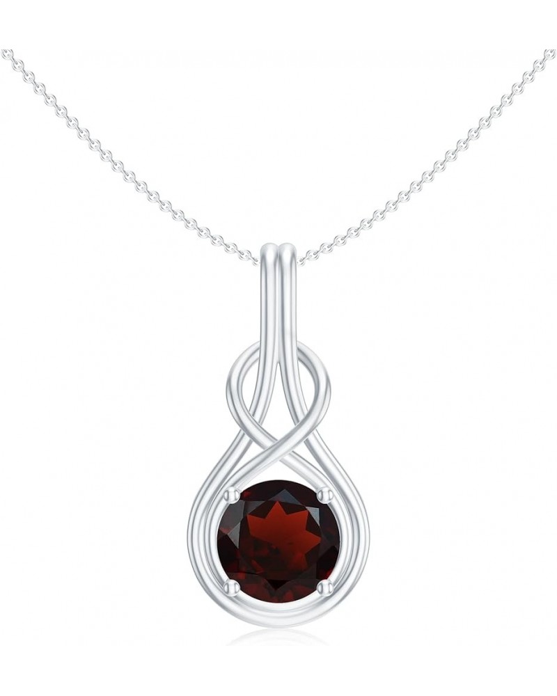 Natural Garnet Knot Infinity Solitaire Pendant Necklace for Women in Sterling Silver / 14K Solid Gold 5MM Platinum $42.57 Others