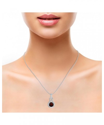 Natural Garnet Knot Infinity Solitaire Pendant Necklace for Women in Sterling Silver / 14K Solid Gold 5MM Platinum $42.57 Others