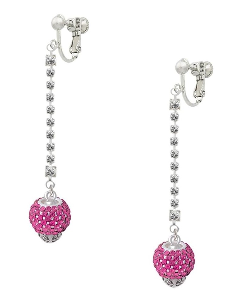 Silvertone Crystal Sparkle Spinner Silver-tone Long Sparkle Dangle Clip on Earrings Hot Pink $44.87 Earrings