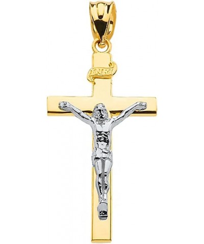 10K Two Tone Yellow & White Gold Catholic Linear Cross INRI Crucifix Pendant Charm - Choice of Size 2. Medium (1.34") $54.05 ...