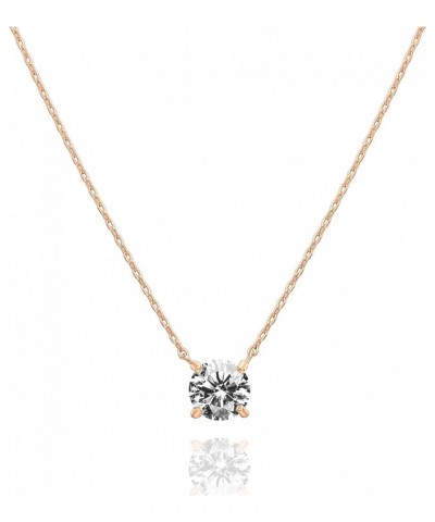 14K Gold Plated Crystal Solitaire 1.5 Carat (7.3mm) CZ Dainty Choker Necklace | Gold Necklaces for Women Rose Gold 18K Gold V...