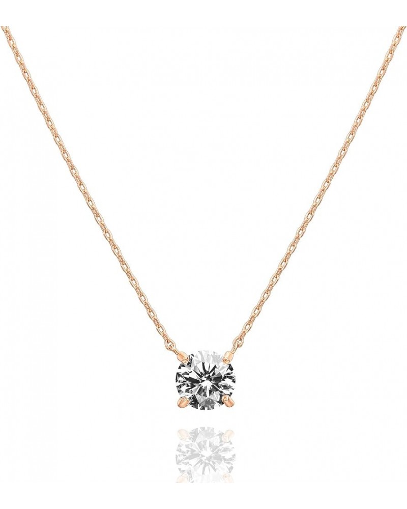 14K Gold Plated Crystal Solitaire 1.5 Carat (7.3mm) CZ Dainty Choker Necklace | Gold Necklaces for Women Rose Gold 18K Gold V...