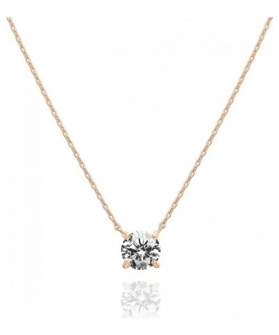 14K Gold Plated Crystal Solitaire 1.5 Carat (7.3mm) CZ Dainty Choker Necklace | Gold Necklaces for Women Rose Gold 18K Gold V...