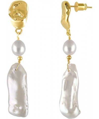 Baroque Pearl Drop 14K Gold Statement Dangle Earrings for Women Long Keshi Pearl $13.58 Earrings