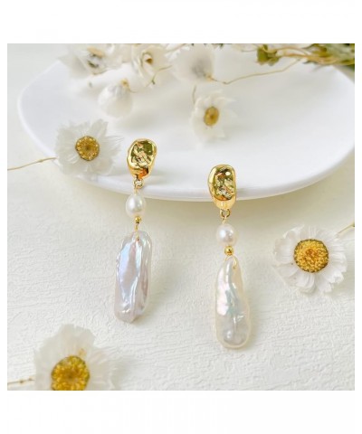 Baroque Pearl Drop 14K Gold Statement Dangle Earrings for Women Long Keshi Pearl $13.58 Earrings