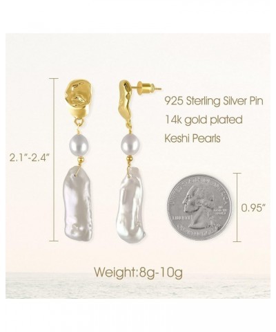 Baroque Pearl Drop 14K Gold Statement Dangle Earrings for Women Long Keshi Pearl $13.58 Earrings