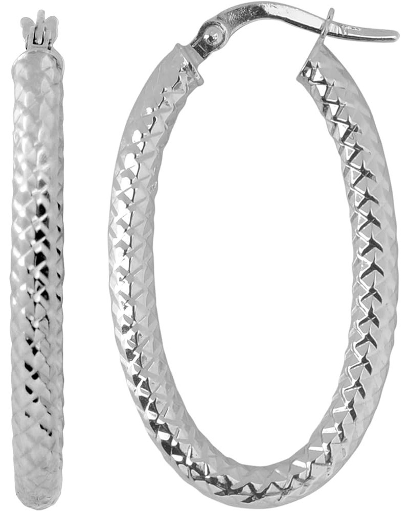 10k Gold Diamond-cut Oval Hoop Earrings White Gold $51.94 Earrings