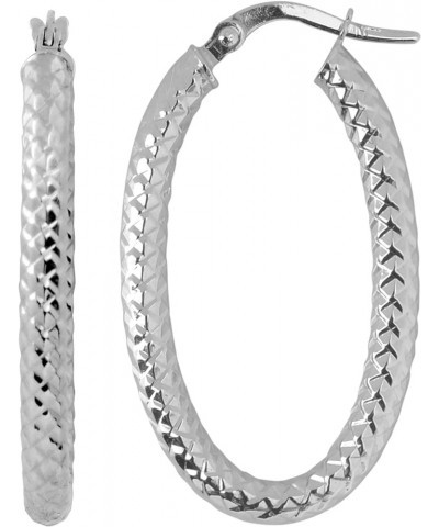 10k Gold Diamond-cut Oval Hoop Earrings White Gold $51.94 Earrings