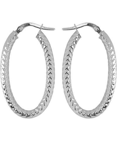 10k Gold Diamond-cut Oval Hoop Earrings White Gold $51.94 Earrings