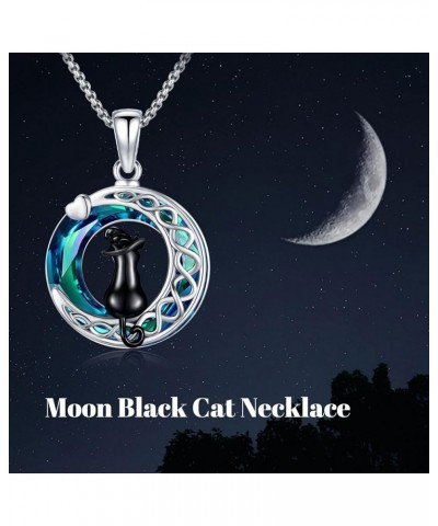 Black Cat Necklace 925 Sterling Silver Celtic Moon Cat Pendant Necklace Cat Jewelry for Women Girl Cat Lovers Anniversary Chr...