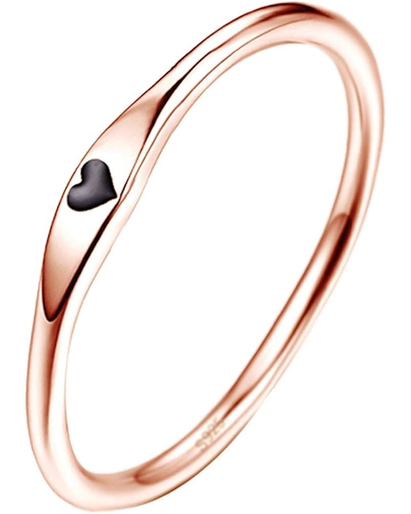 925 Sterling Silver Simple Carve Heart Wedding Band Stackable Promise Ring for Her Size 5-10 7.5 1 PCS B-Rose Gold-Black $10....