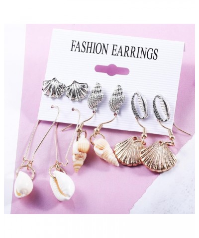 Beach Summer Sea Shell Earrings For Women and Girls, 4pair Tropical White Natural Scallop Shell Jewelry Boho Earring Set Bulk...