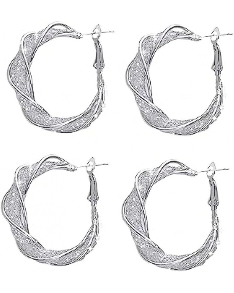 Fashion Twist Hoop Earrings, Crystals Slimming Hoop Earrings, Lymphatic Activity Hoop Earrings for Women 2 pairs silver $10.4...