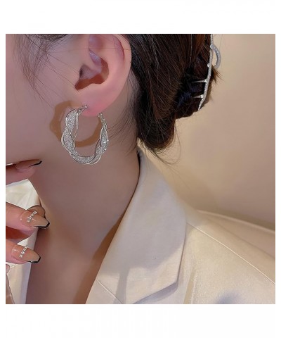 Fashion Twist Hoop Earrings, Crystals Slimming Hoop Earrings, Lymphatic Activity Hoop Earrings for Women 2 pairs silver $10.4...