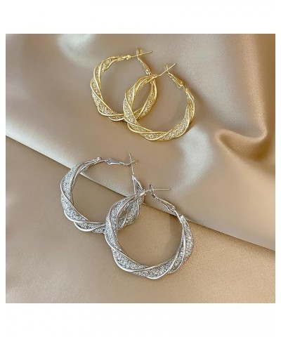 Fashion Twist Hoop Earrings, Crystals Slimming Hoop Earrings, Lymphatic Activity Hoop Earrings for Women 2 pairs silver $10.4...