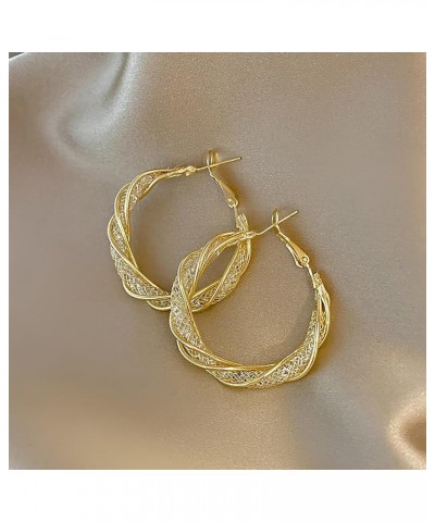 Fashion Twist Hoop Earrings, Crystals Slimming Hoop Earrings, Lymphatic Activity Hoop Earrings for Women 2 pairs silver $10.4...